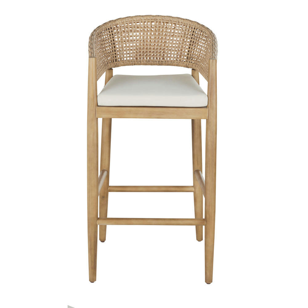 Bari Business - Fauteuil de bar de jardin professionnel en bois d'acacia massif, corde beige et coussin écru