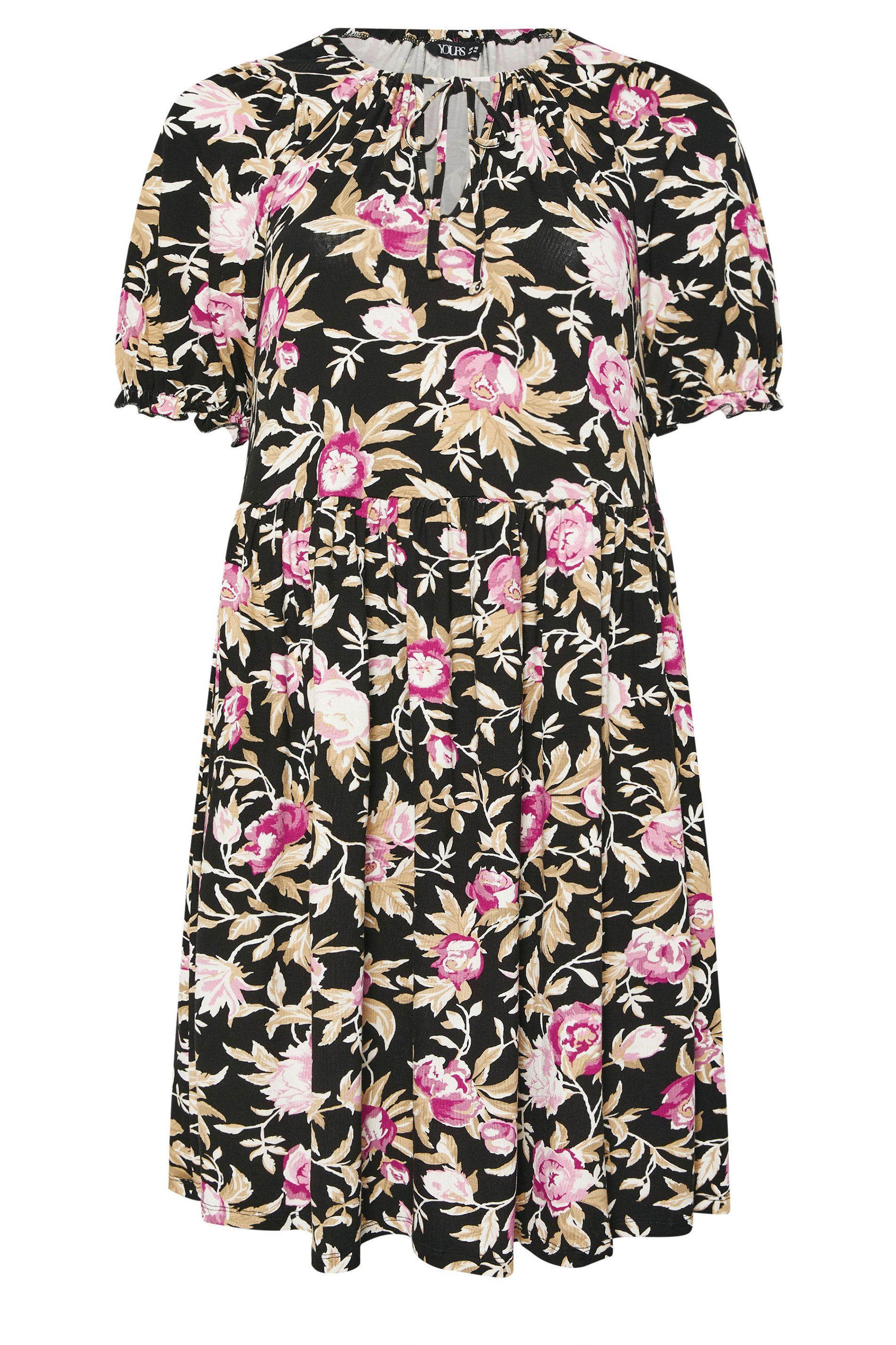 Yours Floral Tie Neck Mini Dress