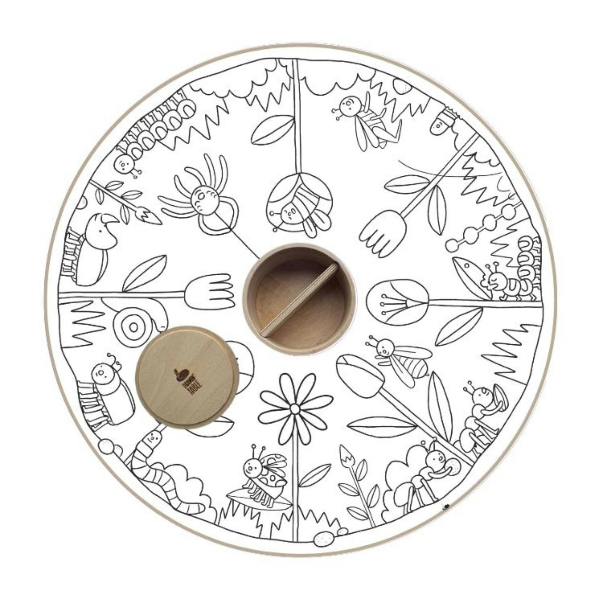 LITTLE FRIENDS - Table à dessiner multifonction XXL en bois D90 cm et 4 tabourets