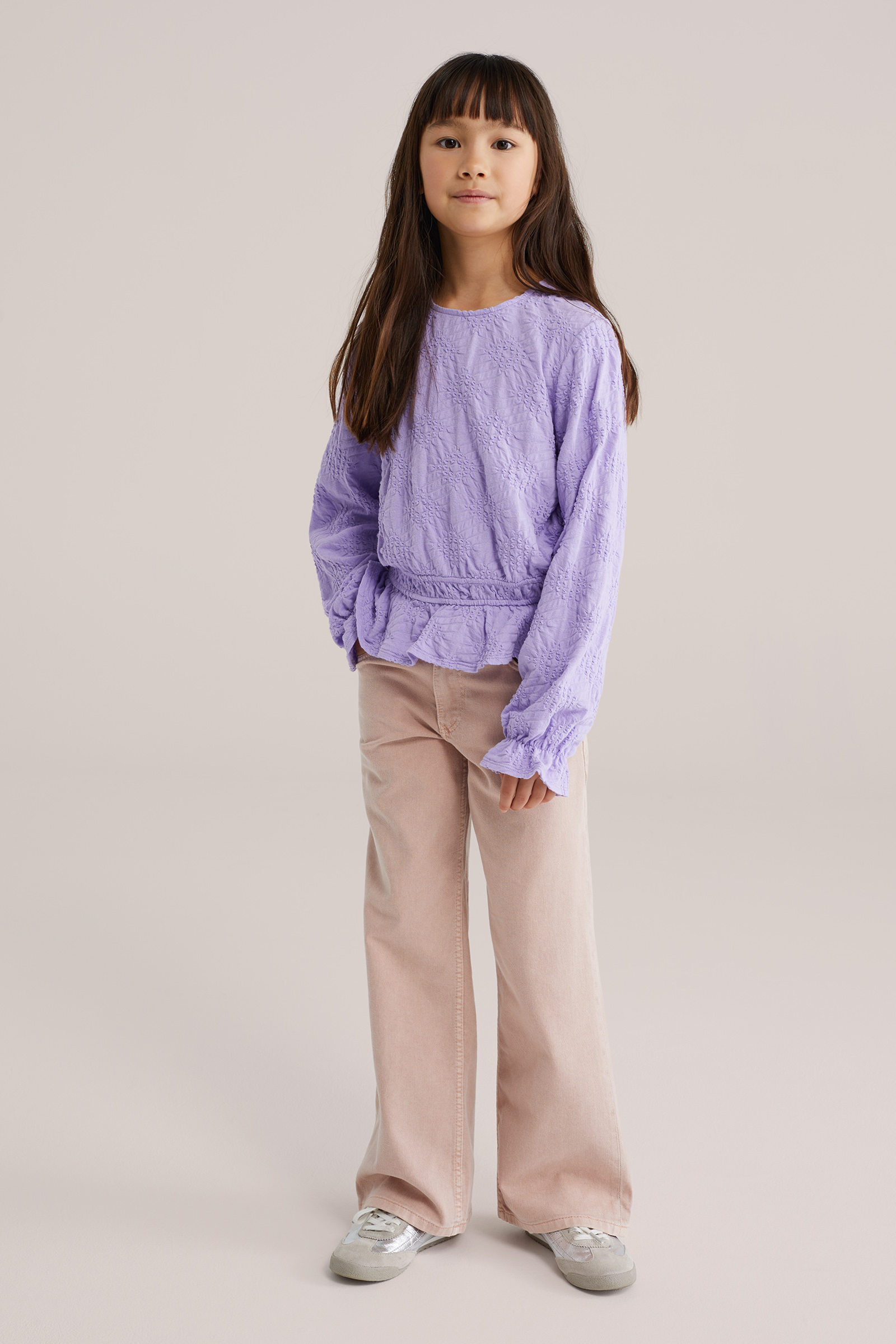 Meisjes jersey top met structuur en elastische taille