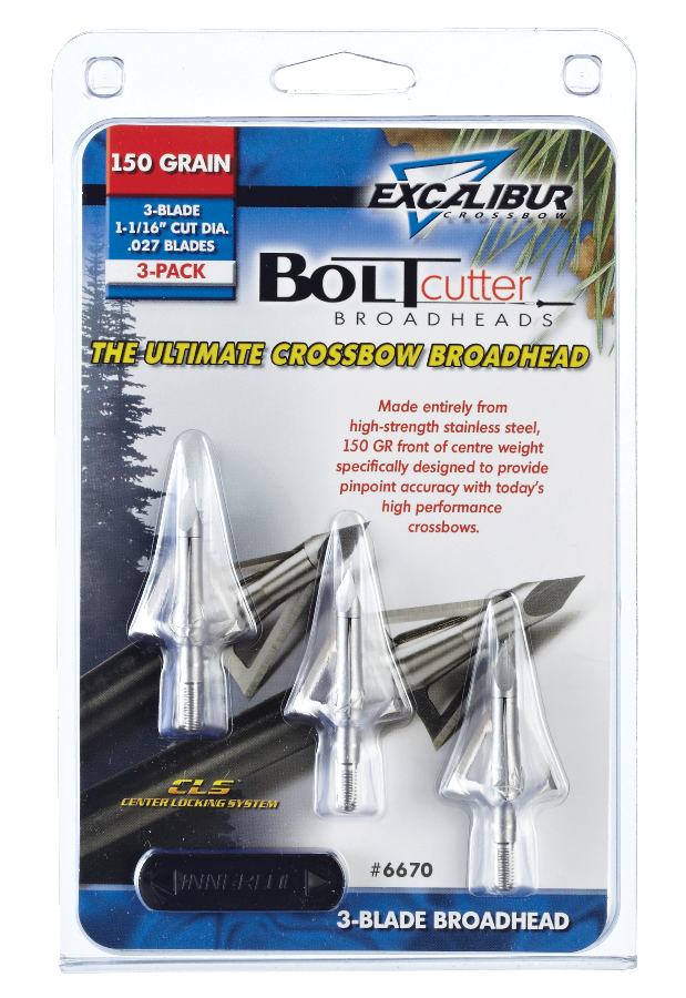 Excalibur Boltcutter 3-Blade Broadhead for Hunting Archery Crossbow, 150 Grain, 3-Pk