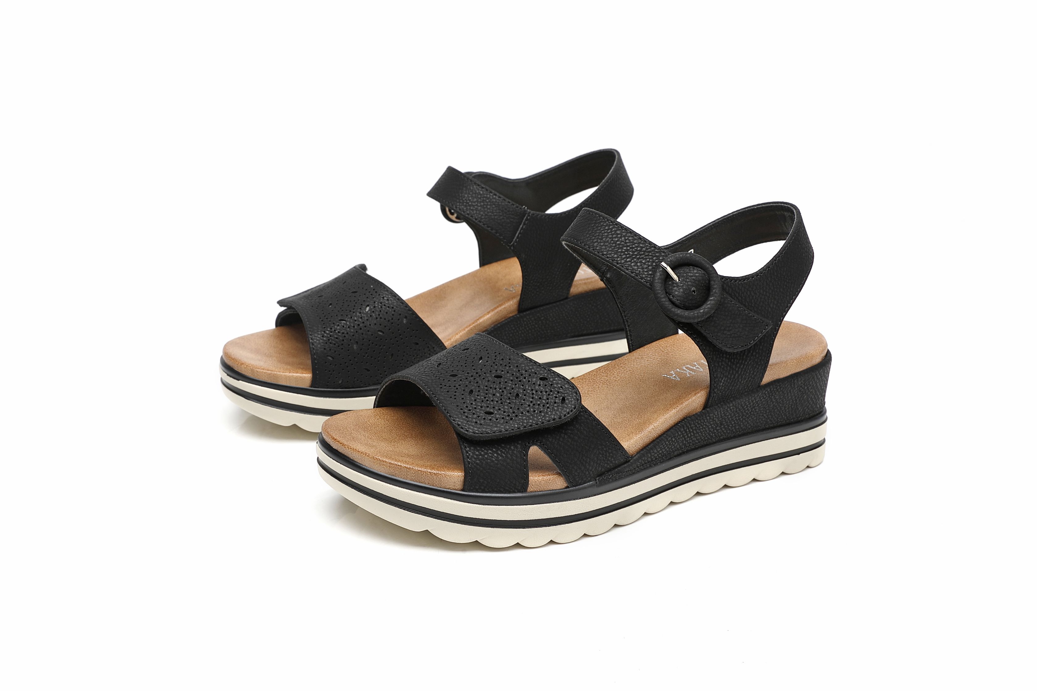 IVACHY Buckle Ankle Strap & Hook And Loop Toe Strap Sandals