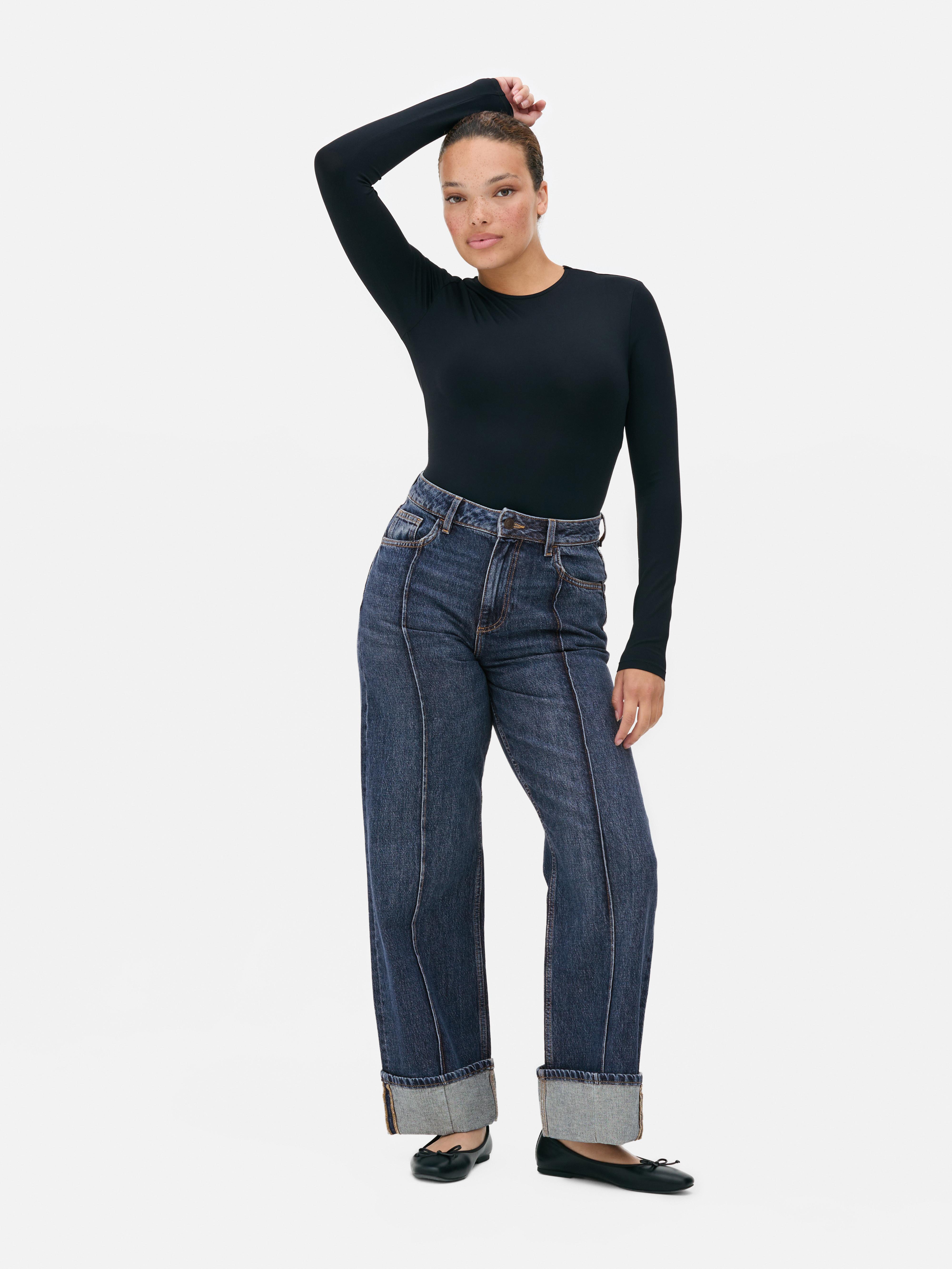 Mid-Rise Wide Leg Pintuck Jeans