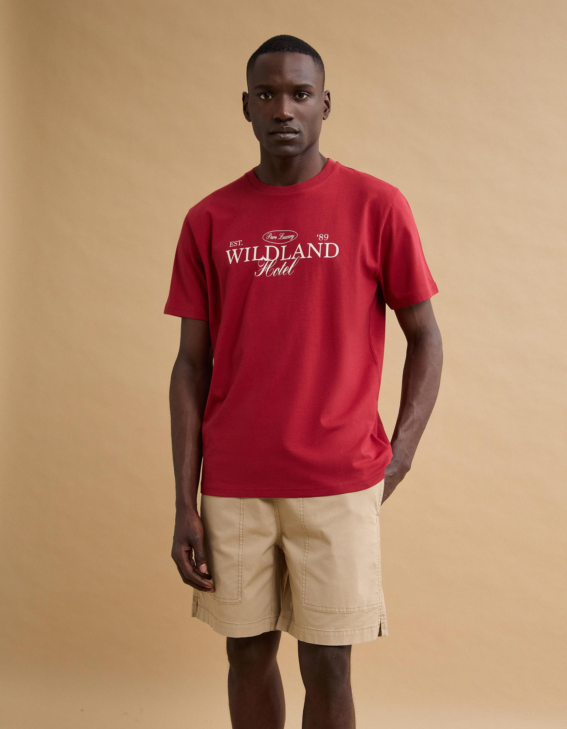 T-shirt Jersey Estampada, Homem, Vermelho Escuro
