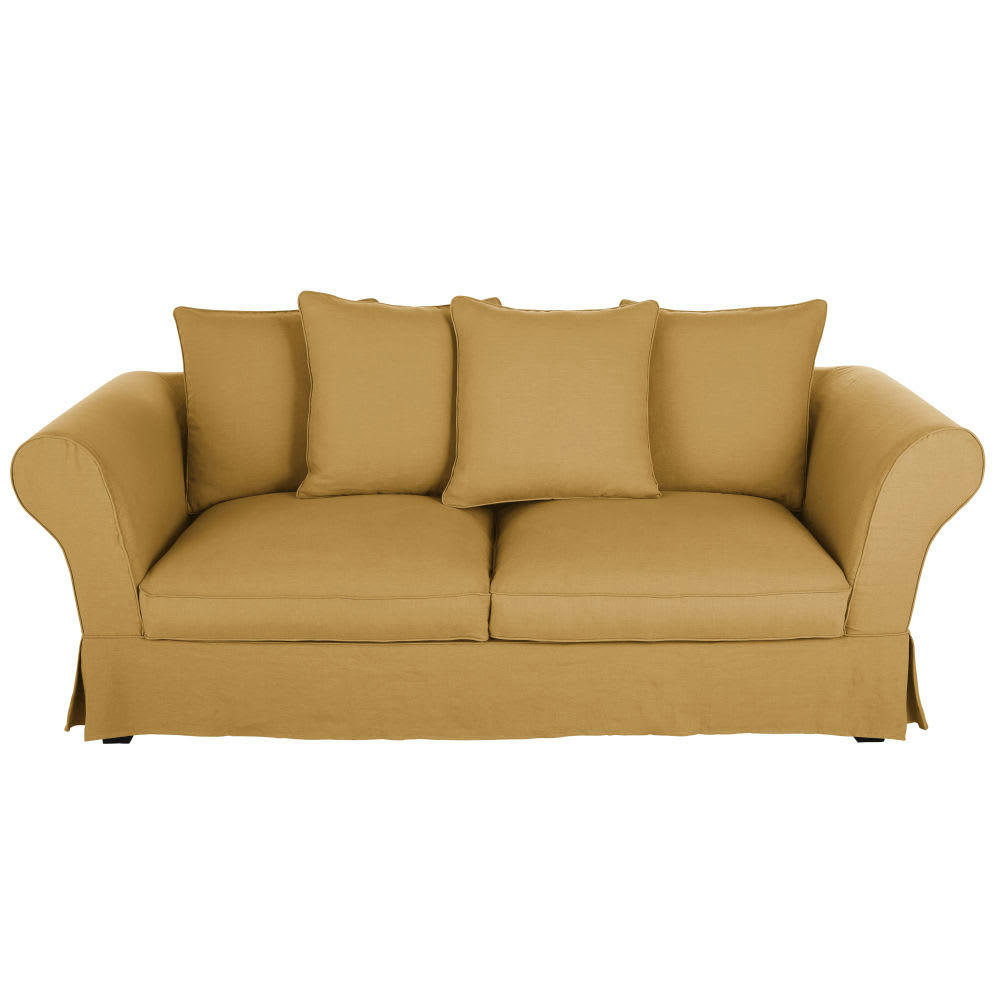 Roma - Housse de canapé convertible 3/4 places (12 cm) en lin froissé ocre