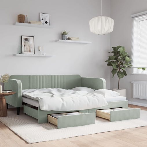 NNEVL Daybed with Trundle and Drawers Light Grey 90x190 cm Velvet