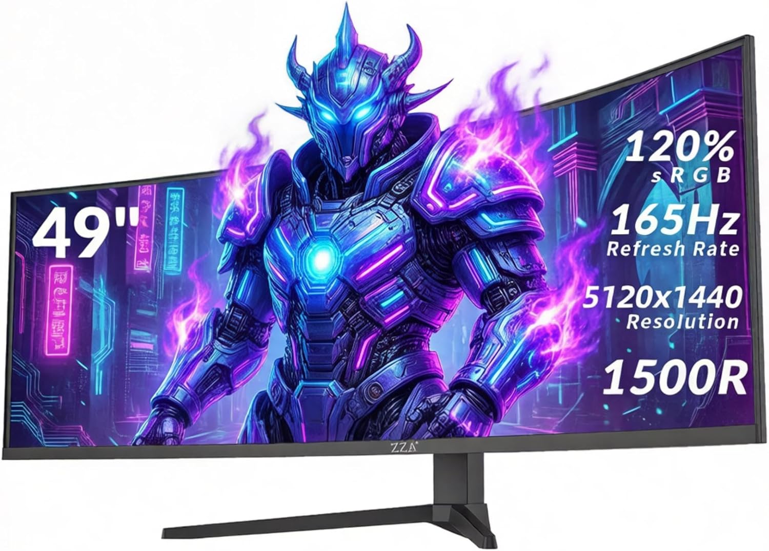 ZZA 49-Inch Ultra-Wide DQHD Curved Gaming Monitor | 5120x1440  1500R  165Hz  AMD FreeSync  120% sRGB  Height Adjustable  HDMI 2.1/DP 1.4 Wall Mountable- Black