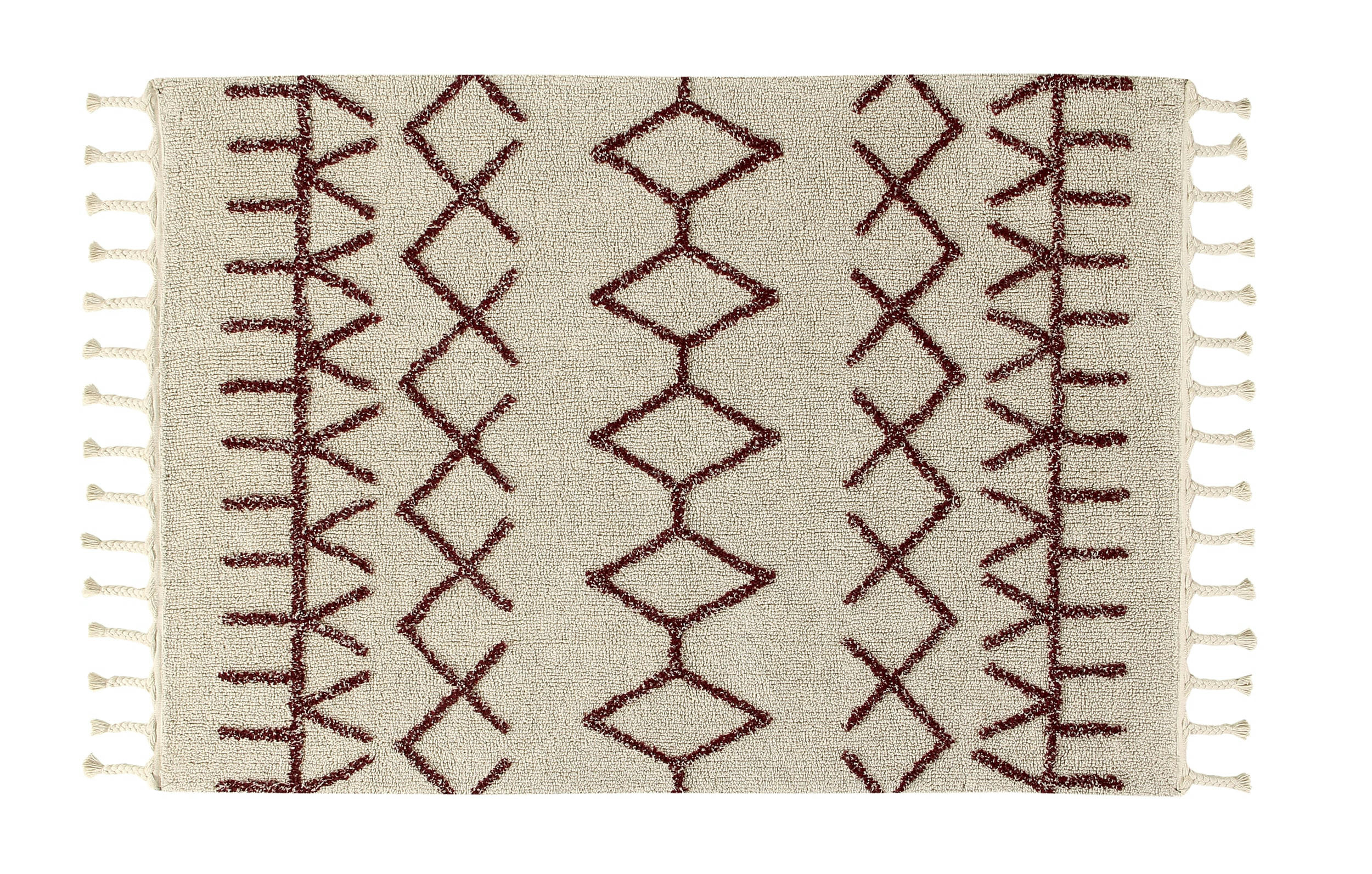 BEREBER CLASSICS - Tapis lavable en coton bordeaux 120x160