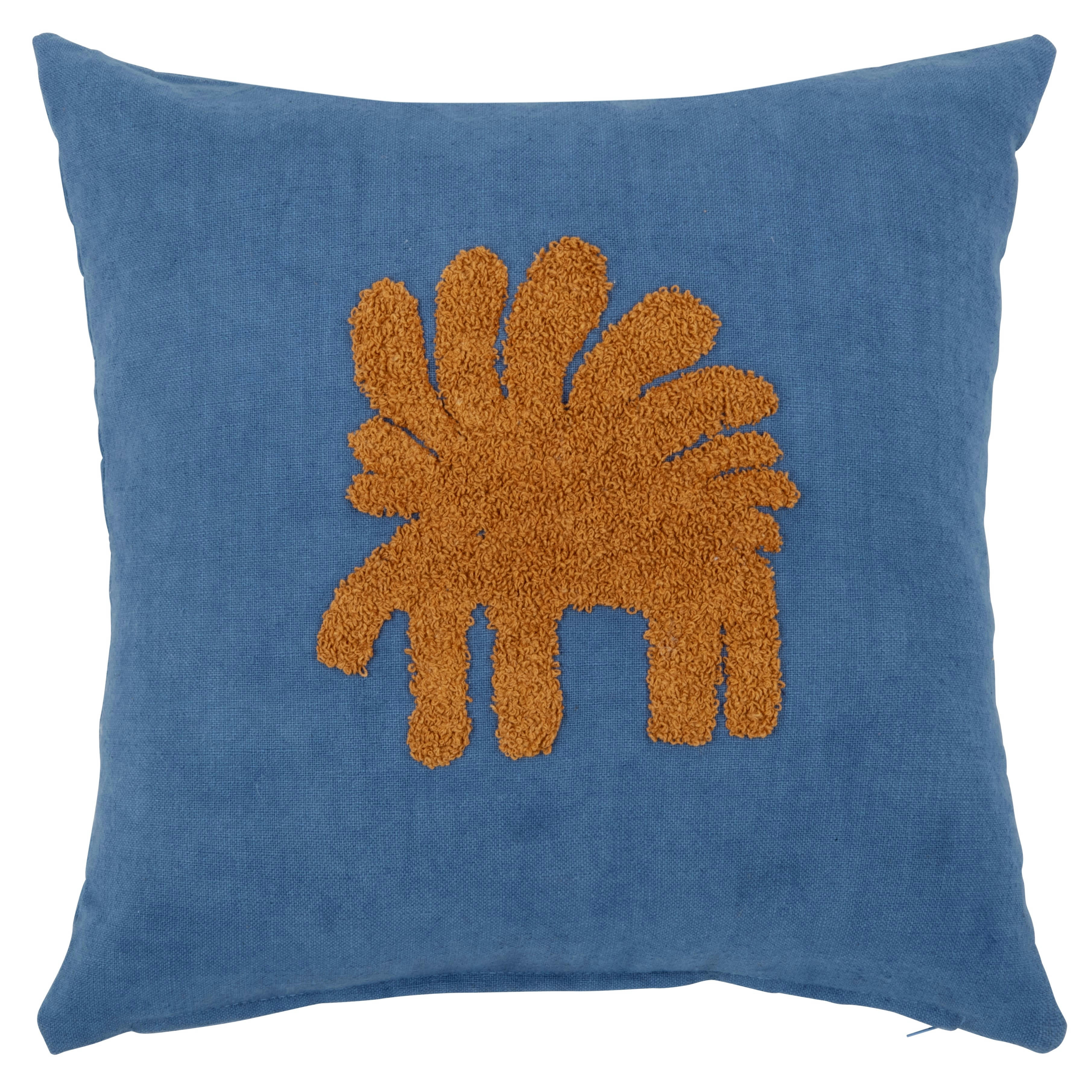 LANDERS - Housse de coussin en coton bleu canard motif animalier en coton bouclé camel 40x40