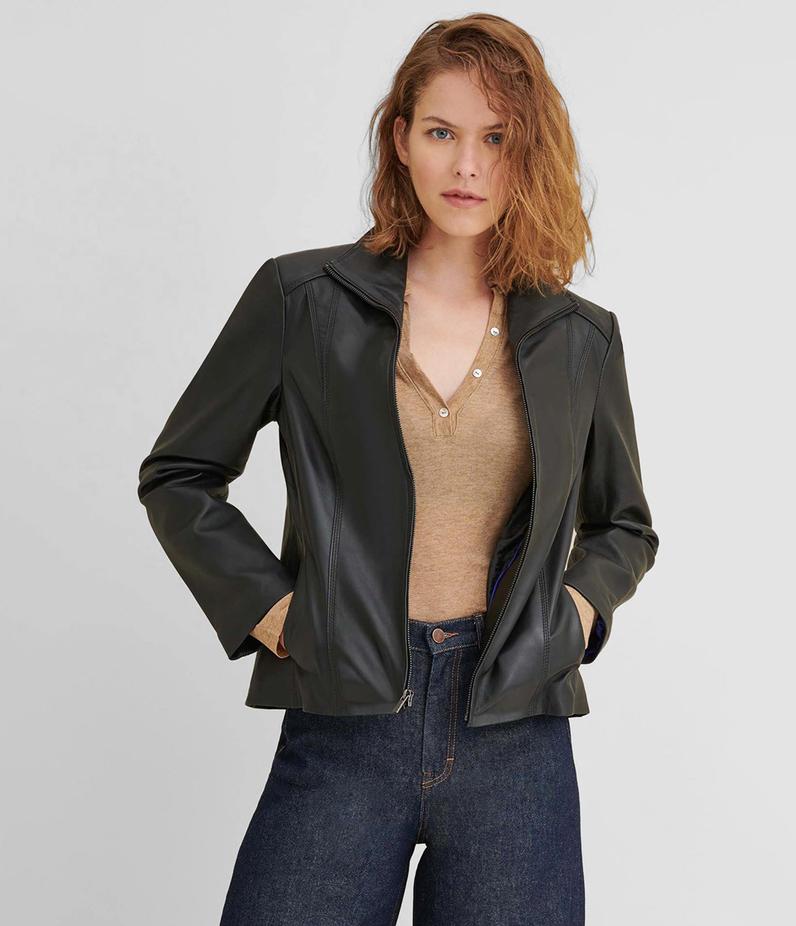Kelsey Leather Scuba Jacket
