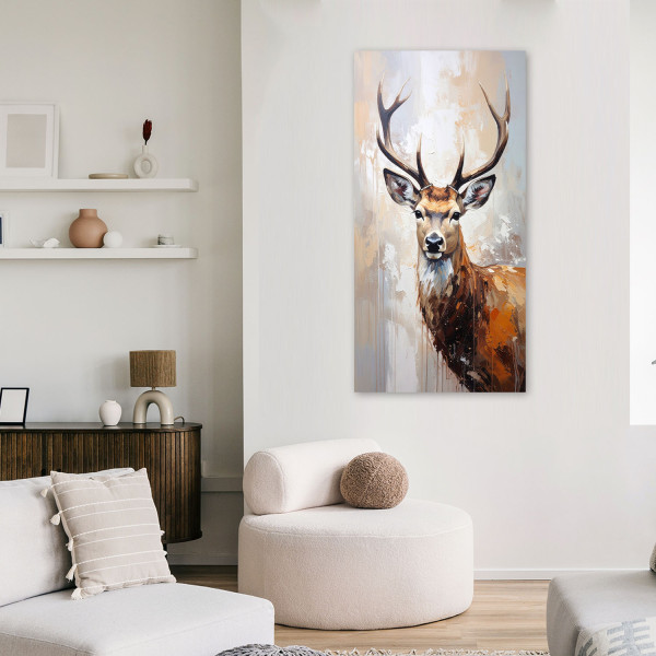 Obraz nowoczesny do salonu, Portret Jeleń Natura Zwierzeta Beżowy 40x80