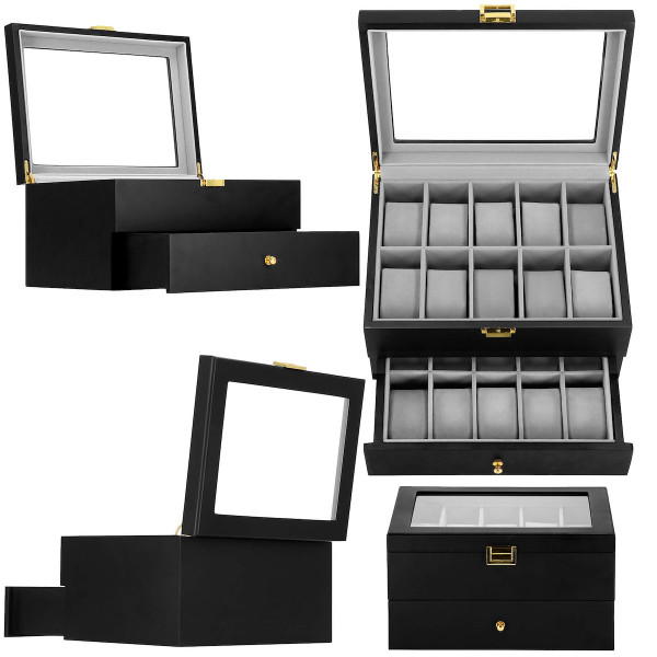 Szkatułka na zegarki 29x21,5x16 cm czarno-szary organizer