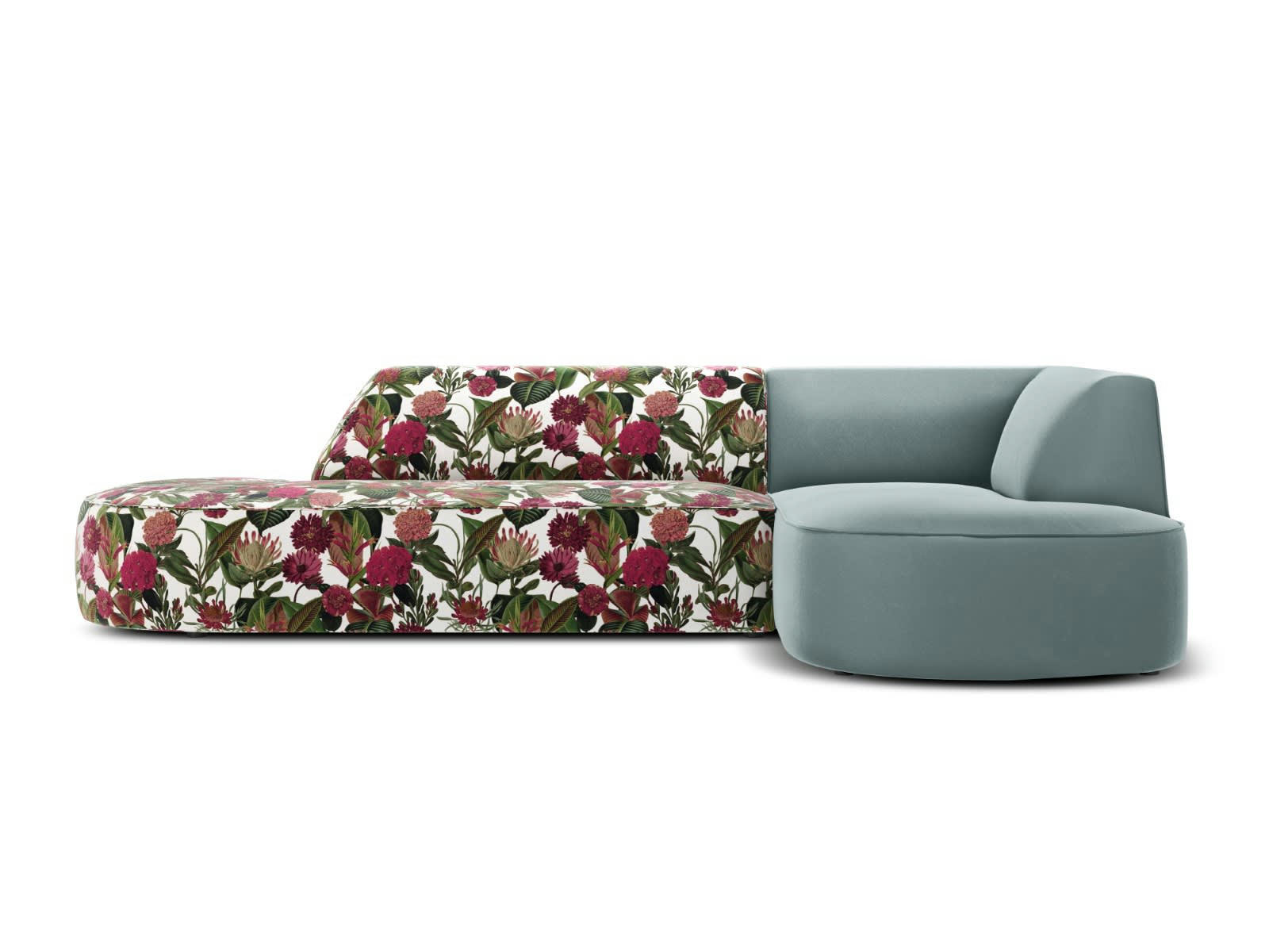 CHARLES - Canapé D'Angle Droit 4 places en Velours Motif de Rose de Jardin