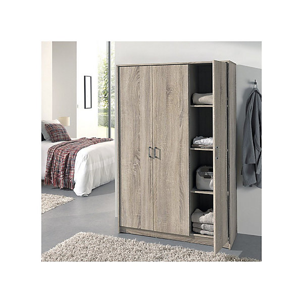 Armoire 3 portes REY coloris chene sonoma120 x 180 x 50 cm