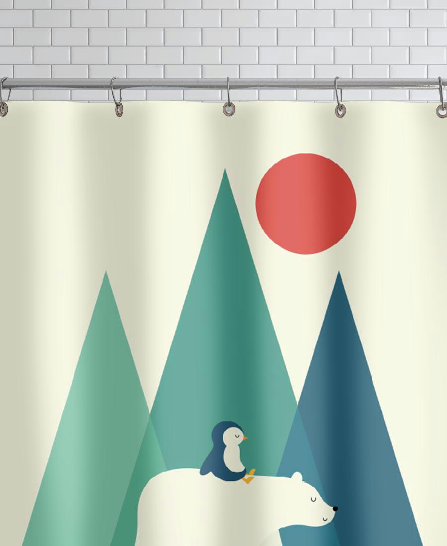 BEAR YOU - Rideau de douche en polyester en blanc ivoire & bleu 150x200