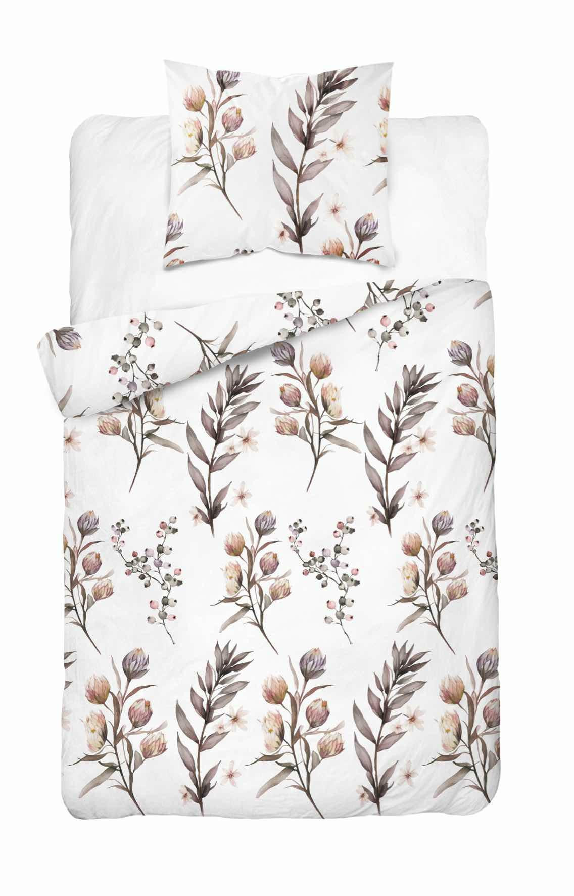 Pościel satynowa 140x200 biała gałązki kwiaty Home Satin