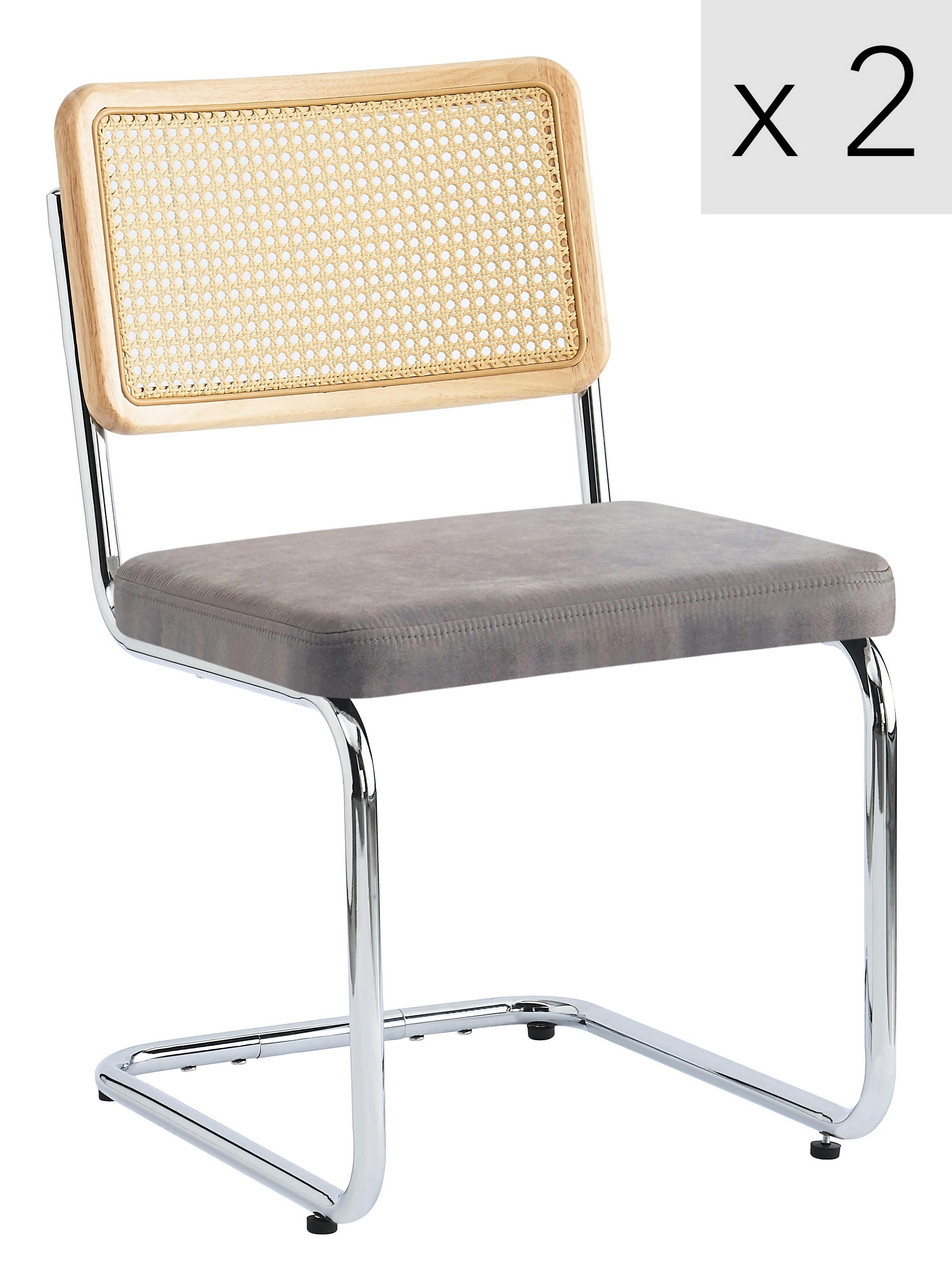 - Lot de 2 chaises en métal et cannage avec assise en simili noir