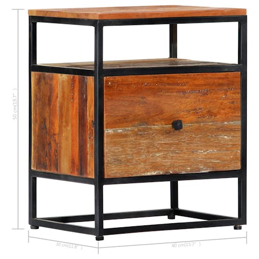 NNEVL Bedside Cabinet 40x30x50 cm Solid Reclaimed Wood and Steel