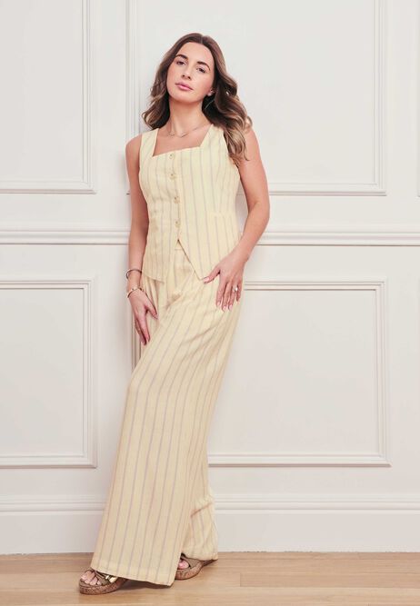 Womens Lemon Stripe Linen Blend Waistcoat