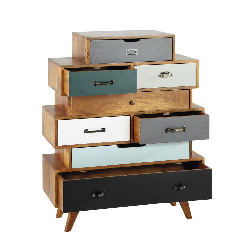 Picadilly - Semainier vintage en manguier massif multicolore