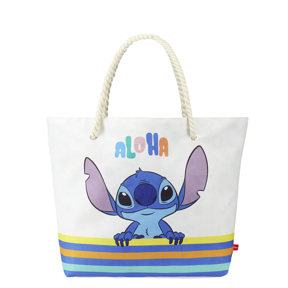 Sac de plage coton anses cordes motif Stitch Aloha 56x16xH38cm