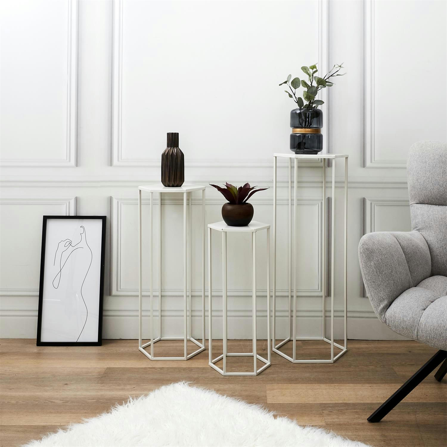 - Sellettes assorties en métal (lot de 3) blanc