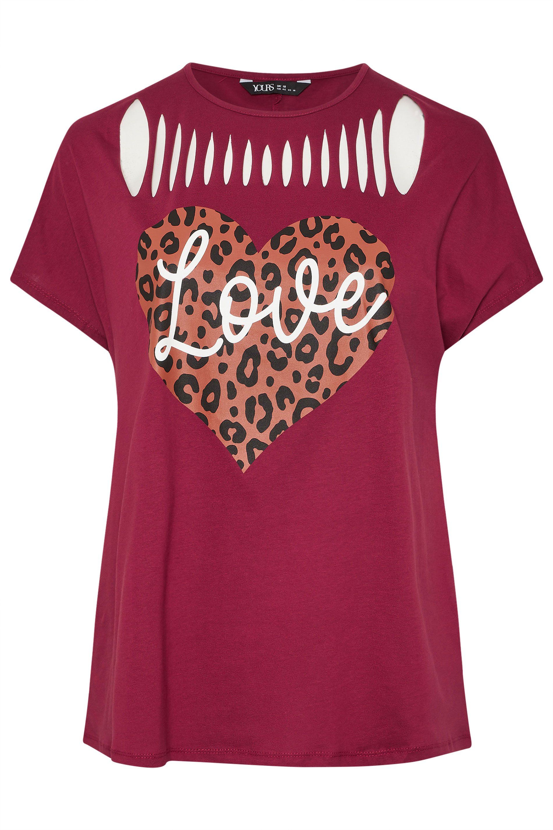 Yours Leopard Heart Slash Detail Top