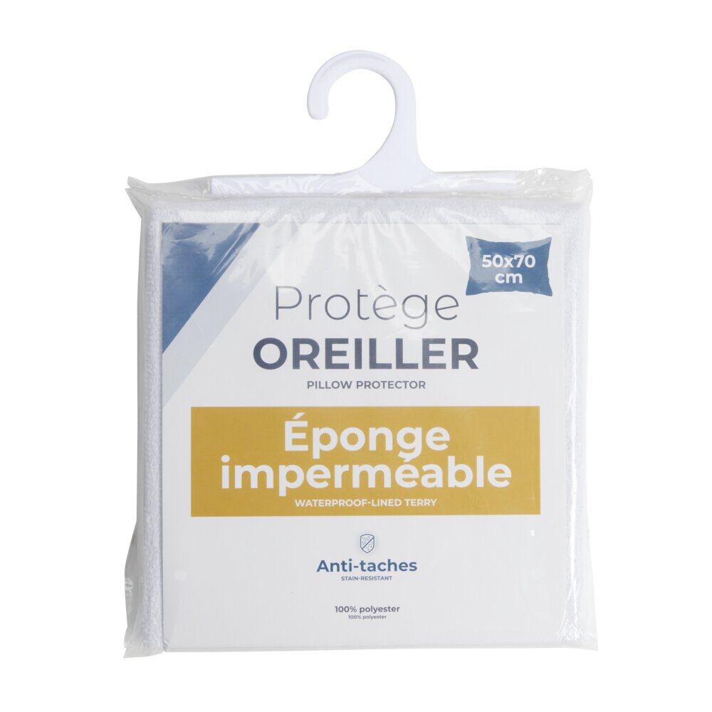 Protège oreiller éponge imperméable anti-tâches blanc 50x70cm