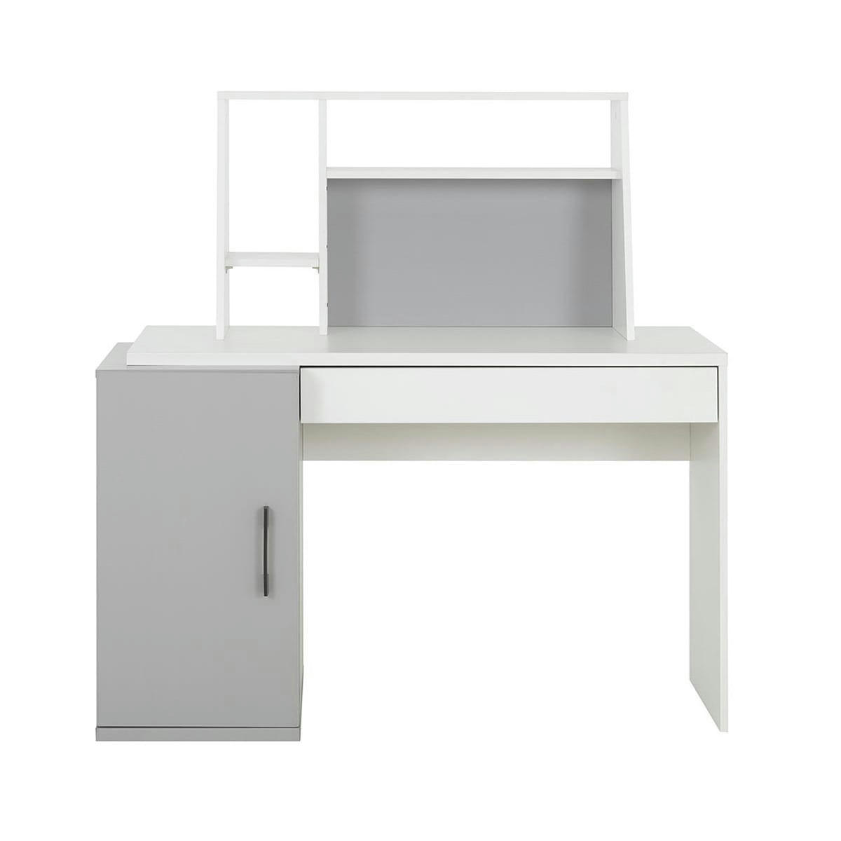 ISÉO - Bureau avec rangements effet bois blanc et gris clair