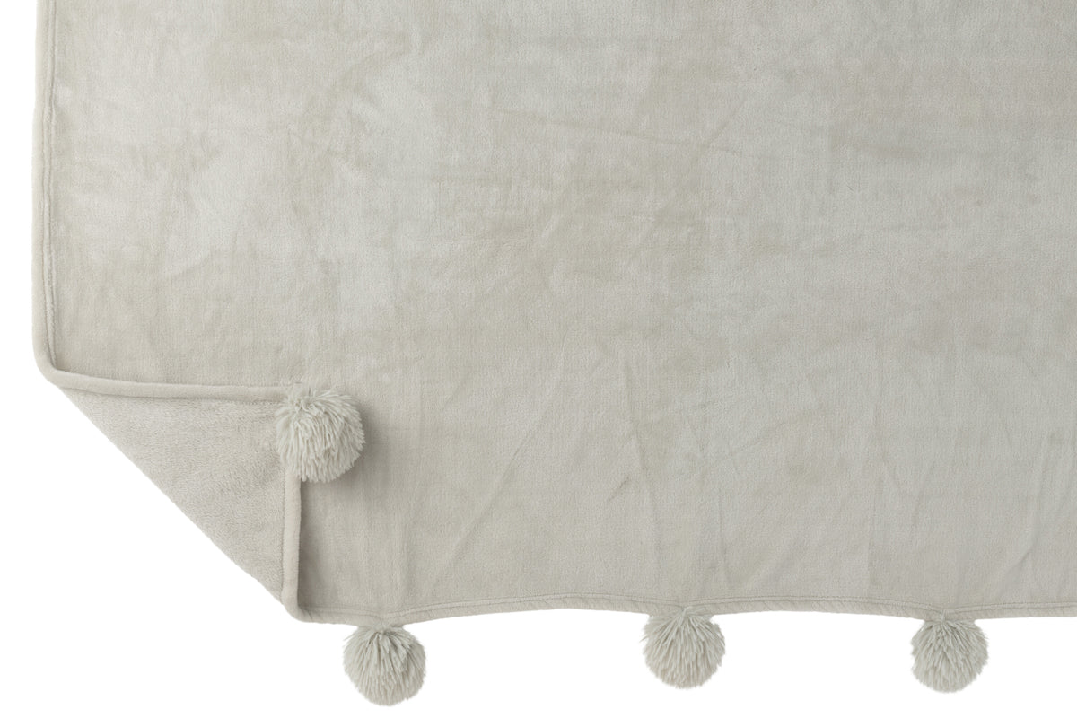J-Line plaid Pompom - polyester - lichtgrijs - 170 x 130 cm