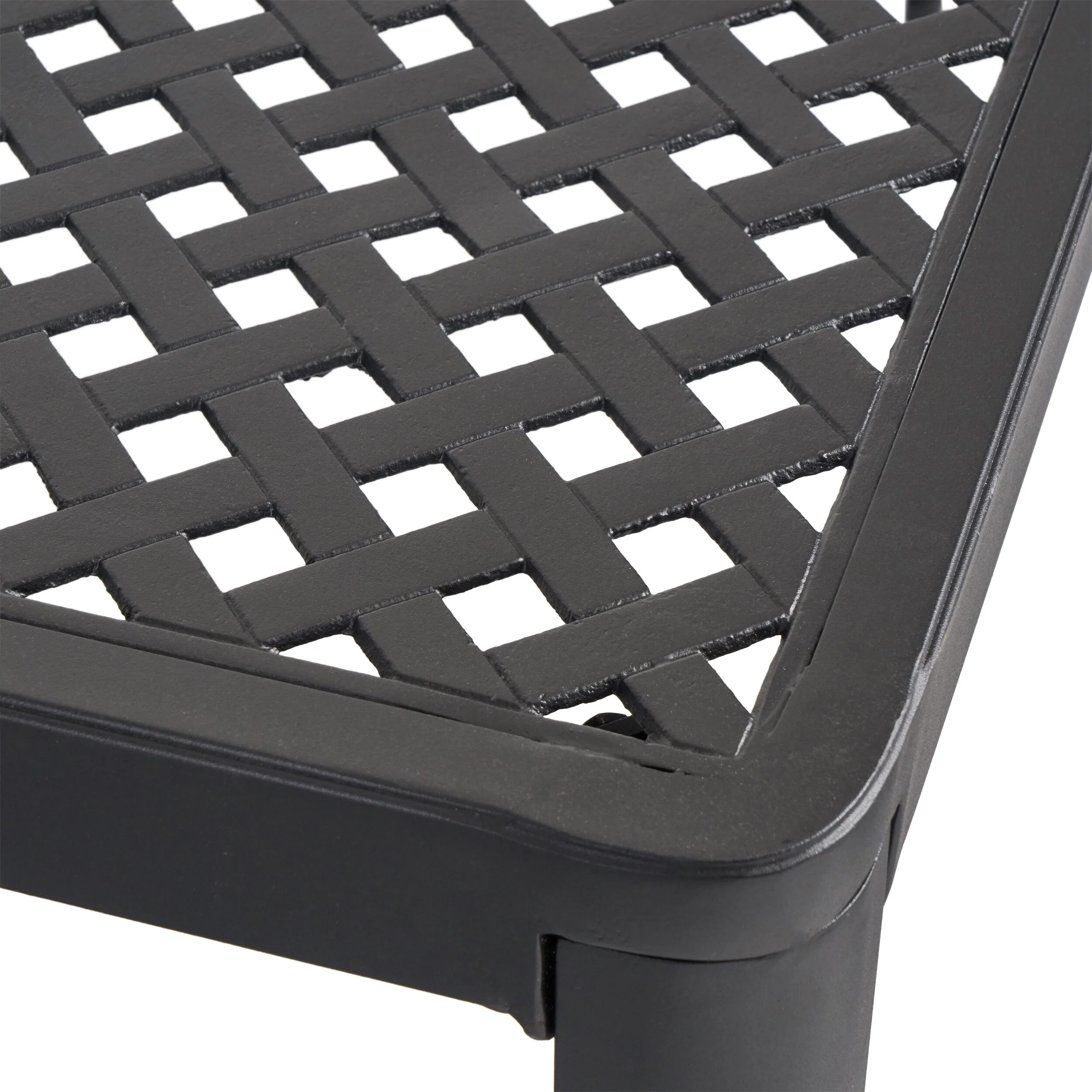 Riley Outdoor Dining Table, Square 61 Inch Matte Black Metal Lattice