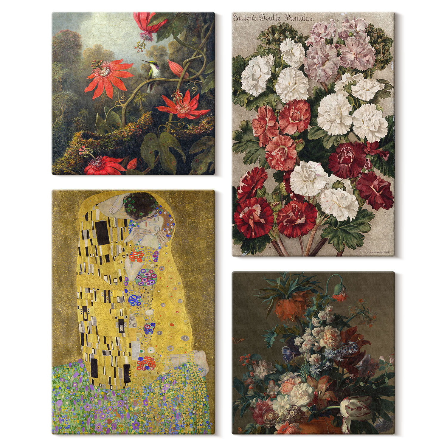 Obraz canvas 4 częściowy Kwiaty pocałunek Klimt |40x40, 40x60| Wallfluent