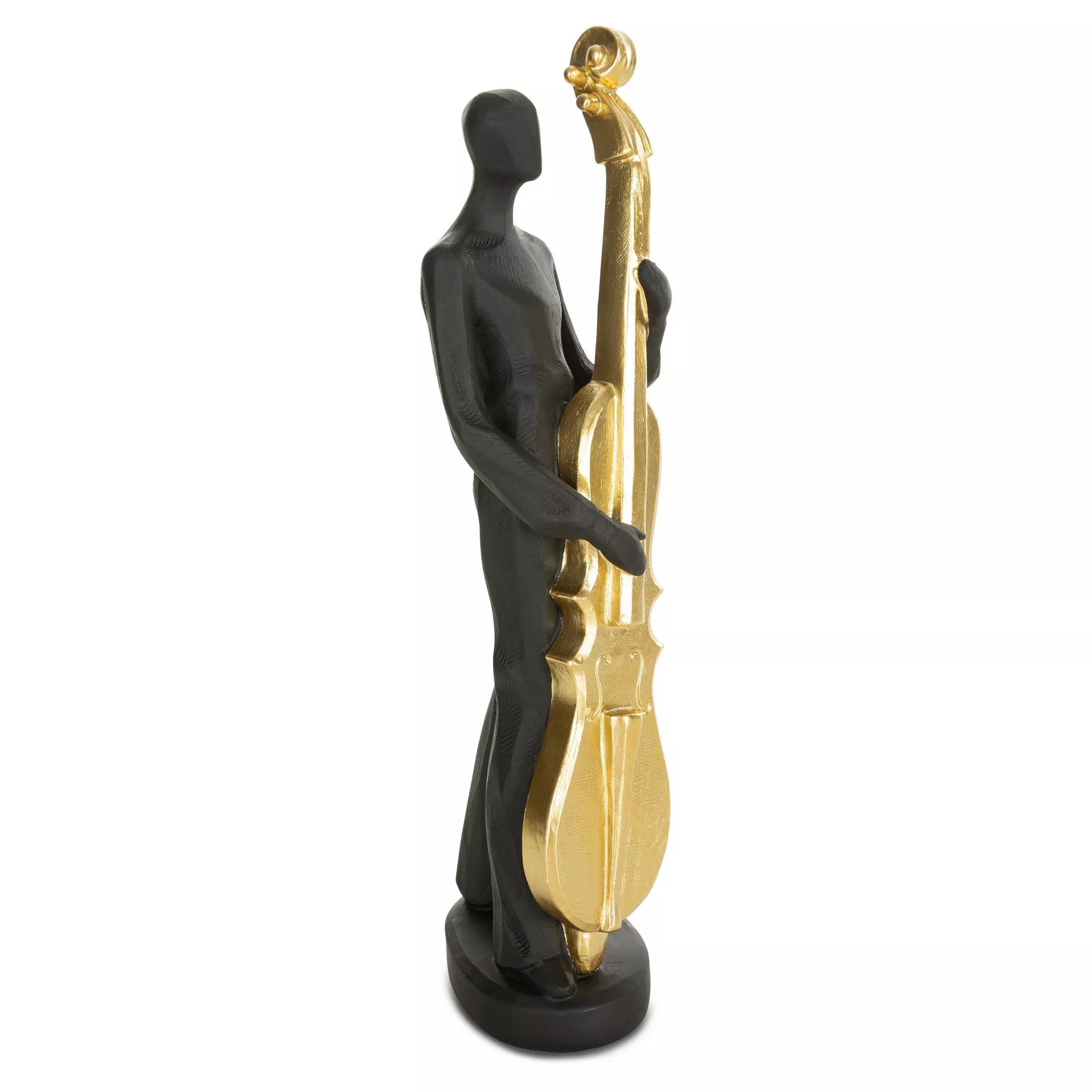 Figurka ceramiczna czarno-złotaw kształcie postaci trzymającej kontrabas 10x9x34 cm RICO