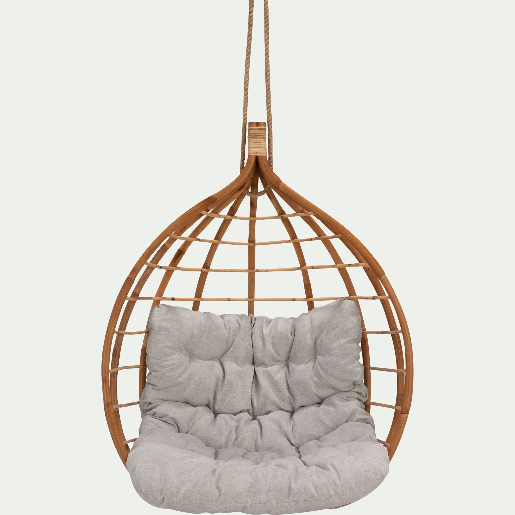PIANA - Fauteuil de jardin suspendu en rotin et coussin - naturel