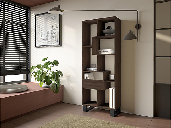 Bibliothèque étagère asymétrique 8 compartiments 67x31x174cm Chêne foncé