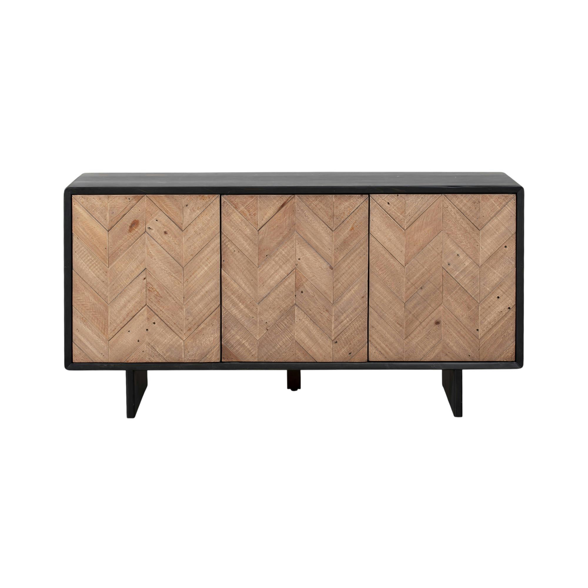 Buffet en bois recyclé FSC 3 portes motif chevron FAGA
