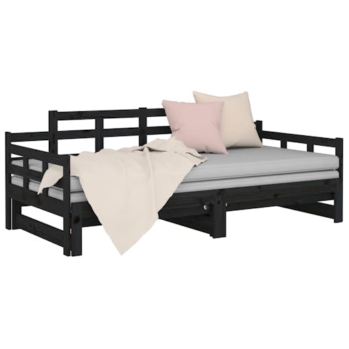 NNEVL Pull-out Day Bed Black Solid Wood Pine 2x(92x187) cm