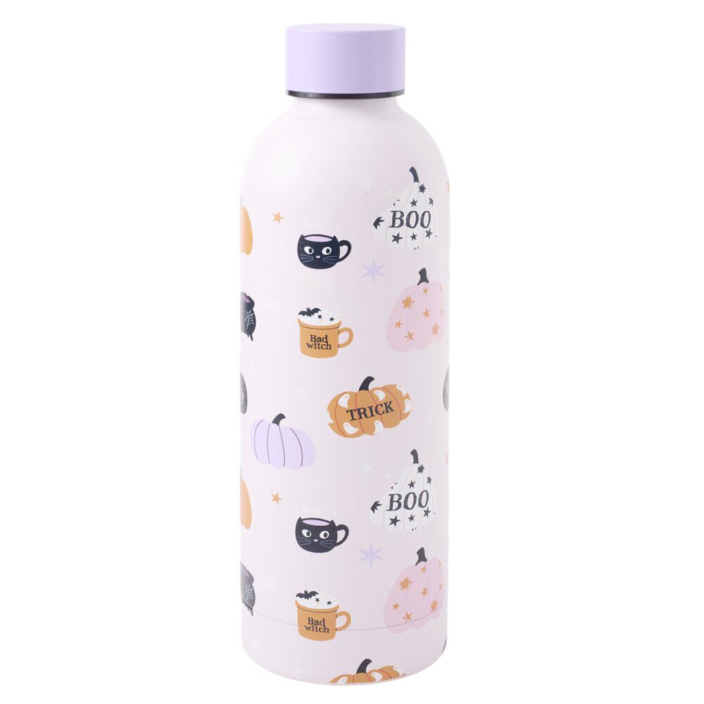Bouteille isotherme 500ml Halloween inox Ø7xH22cm (2 modèles blanc ou noir)