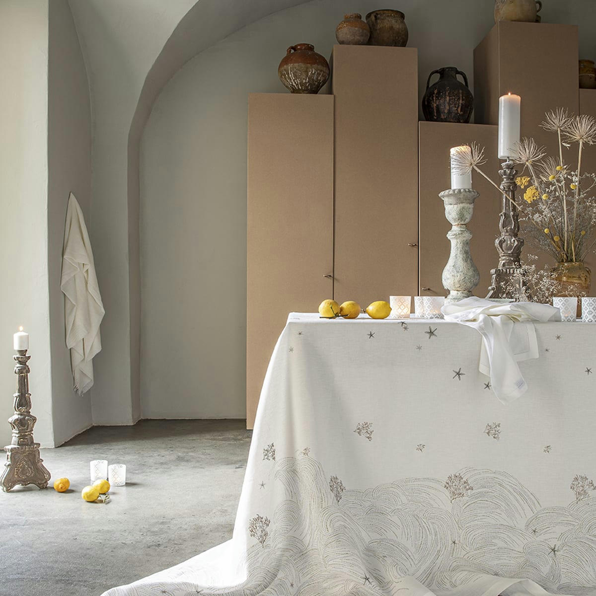 OCEANIDE - Nappe en lin blanc 170x250