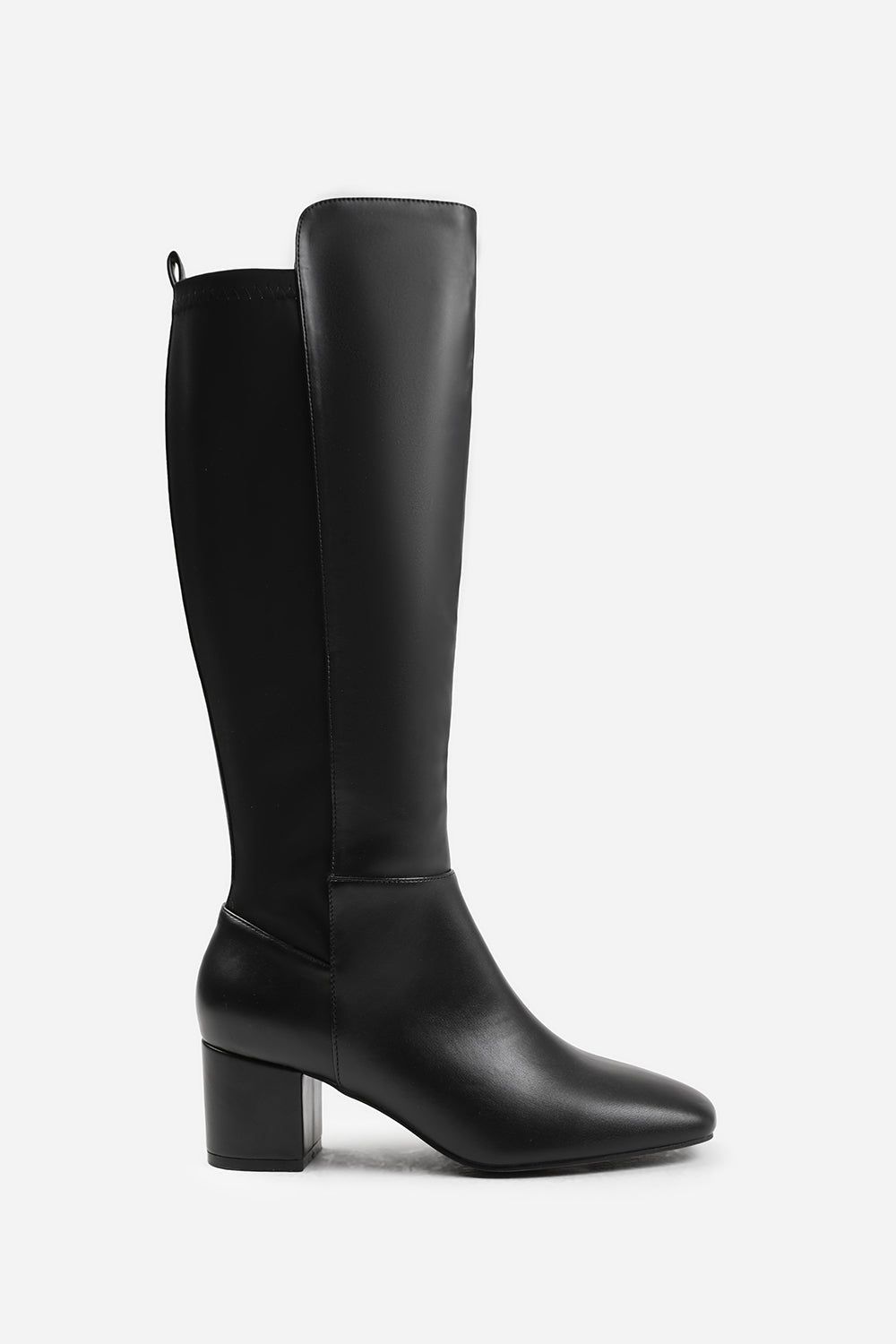 Where's That From Cherish' Stretch Wide Calf Block Heel Knee High Boots With Side Zip