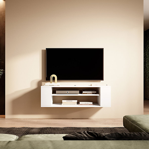 Meuble TV 100 cm blanc avec 2 compartiments WALL