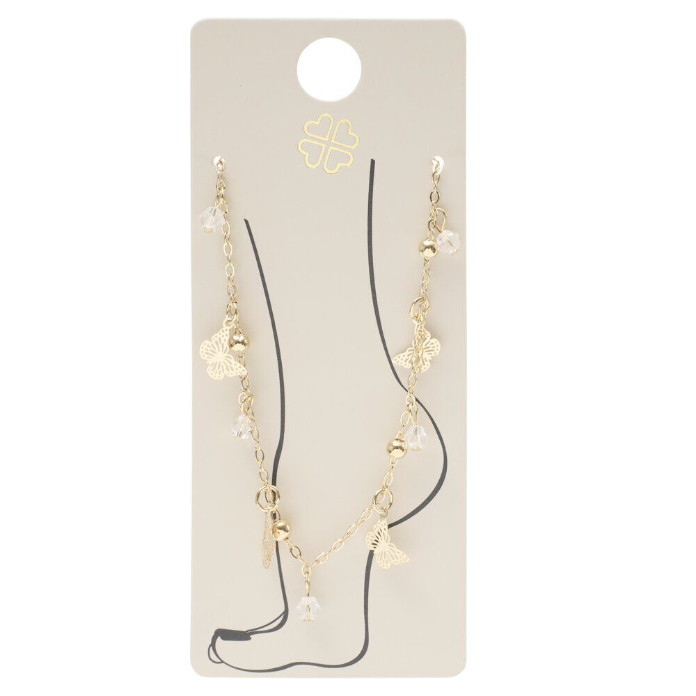 ChaÎne de cheville dorée 2 rangs avec pendentifs perles et papillons