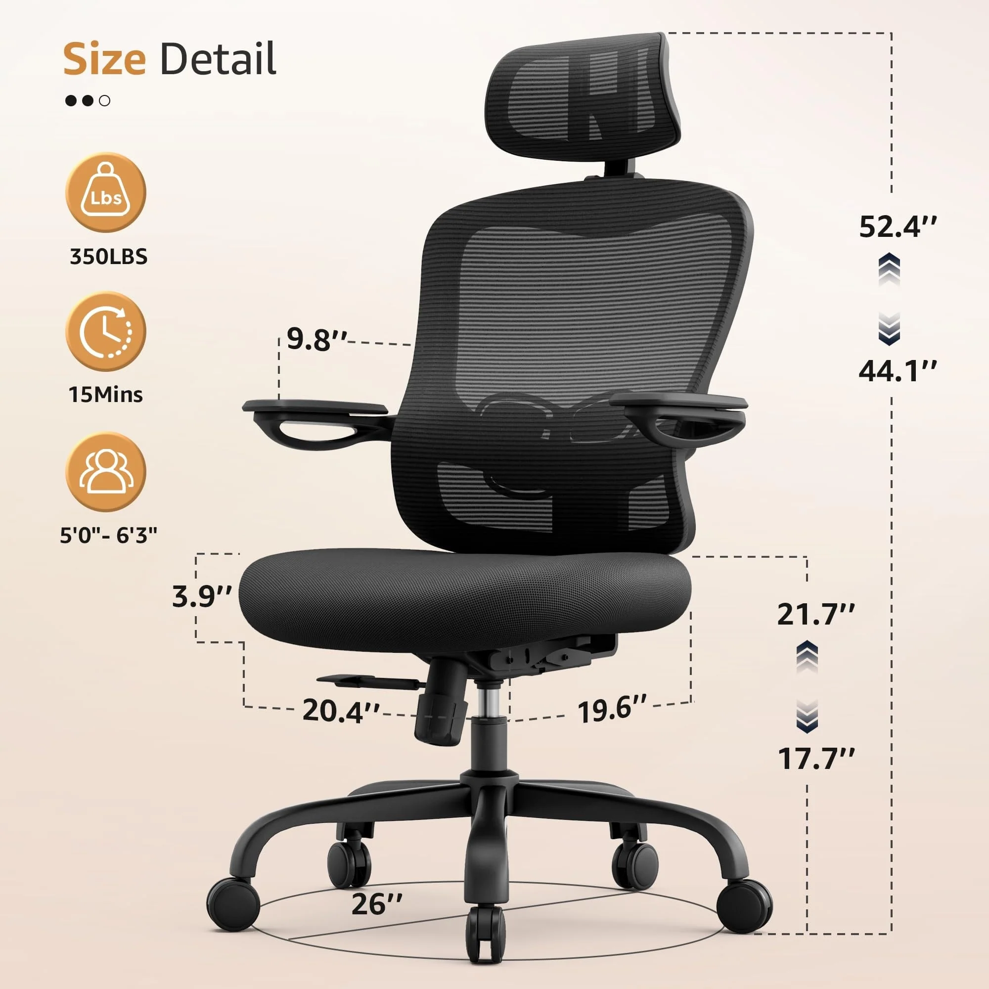 LANDOMIA Ergonomic LANDOMIA Ergonomic Mesh Chair Ergonomic Desk Chair with Flip up Arms 1 Piece