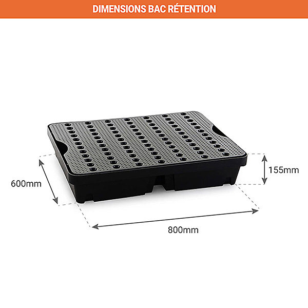 Bac de rétention 40 L - Avec caillebotis - ST1-40-BK-BK
