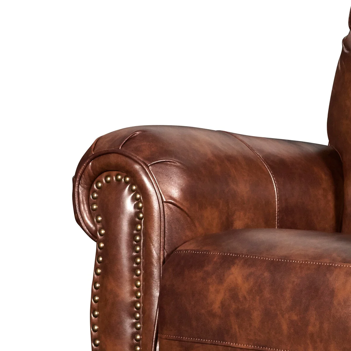 Fabric Glider Reclining Chair with Nail Head Trim and Rolled Arms, Brown