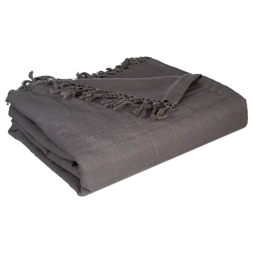 Manta com franjas cinza escuro 230x250cm