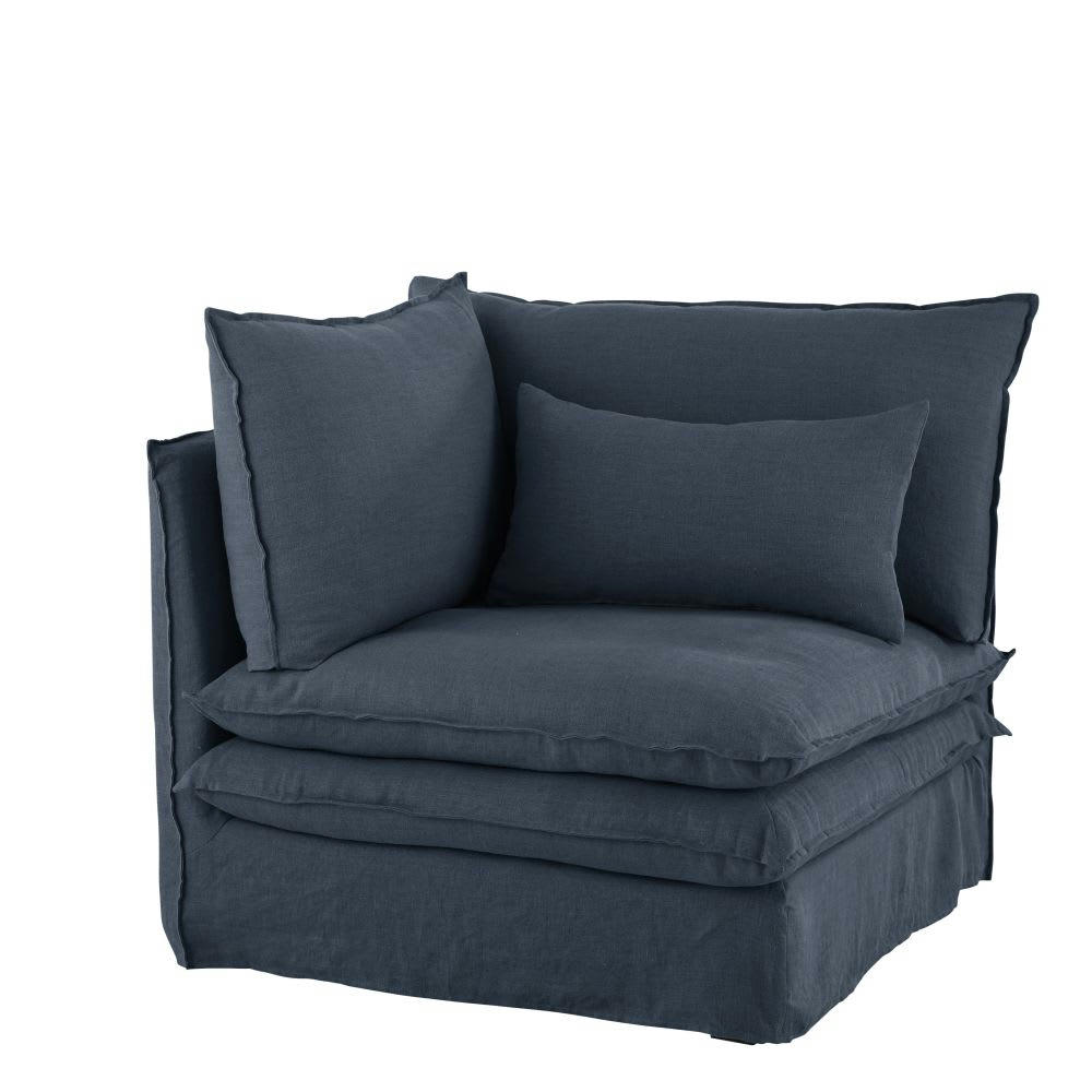 Pompei - Angle pour canapé modulable en lin bleu nuit