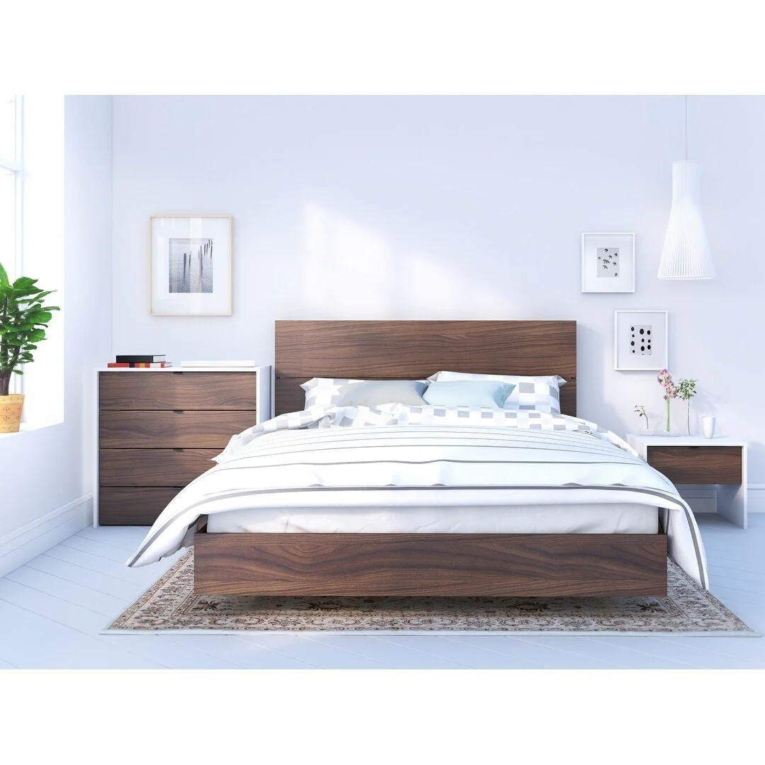 Nexera Identi-T 4 Piece Bedroom Set, White and Walnut