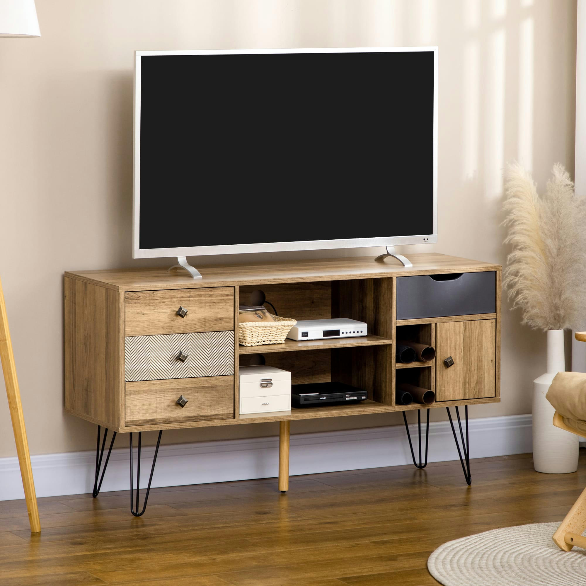 - Meuble TV industriel graphique piètement épingle métal aspect bois
