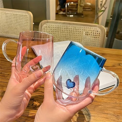 NNETM Heart Patterned Glass Couples Mugs Set